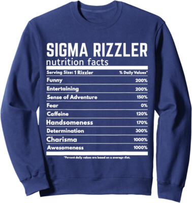 Sigma Rizzler Nutrition Facts Internet Memes Gen Z Unisex Crewneck Sweatshirt