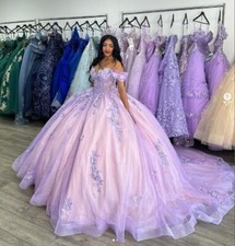 Lavender Quinceanera Dresses Party Glitter 3D Flowers Sweet 15 16 Ball Gowns
