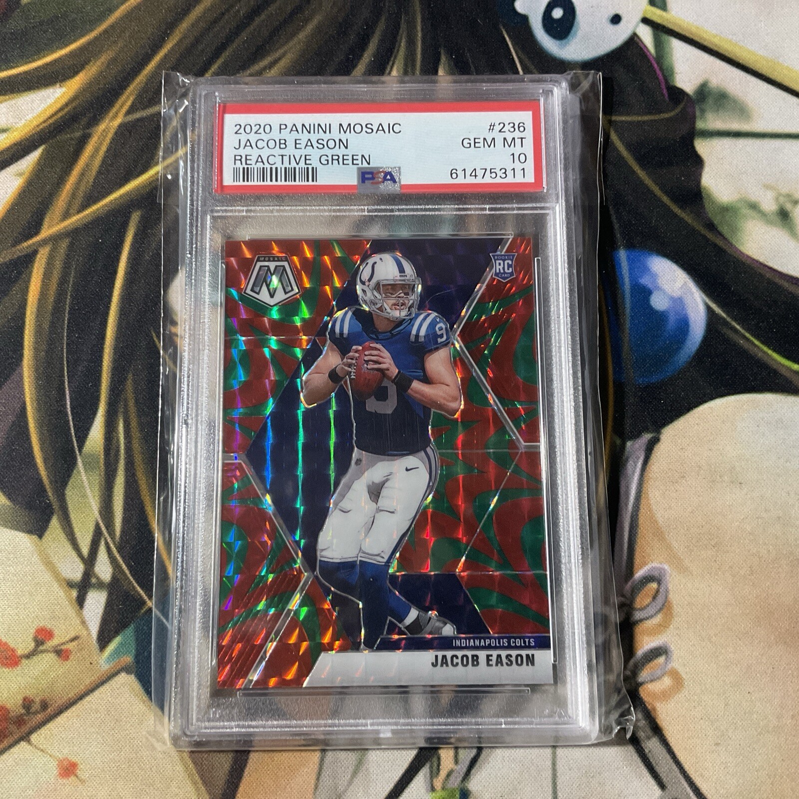 2020 PANINI MOSAIC FOOTBALL RC JACOB EASON REACTIVE GREEN REFRACTOR PSA 10 view 3