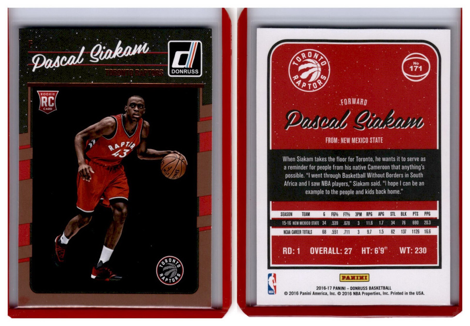 16/17 2016/17 Donruss Base Rookie #171 Pascal Siakam Raptors