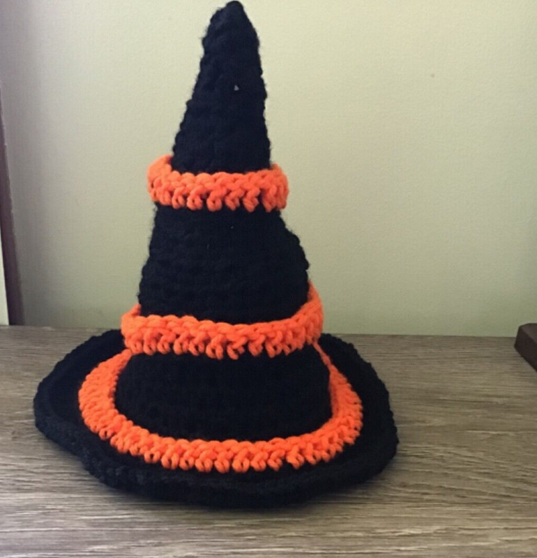 Handmade Crochet Witch Hat Black Orange Infant Baby Toddler Halloween 0 3 6 9 12