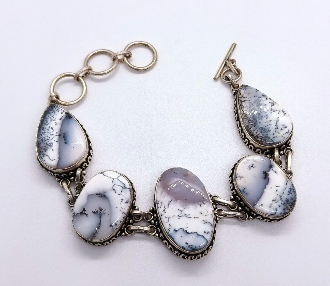 Dendrite Opal Silver Gemstone Handmade Adjustable Gemstone Dendrite Opal Handmad