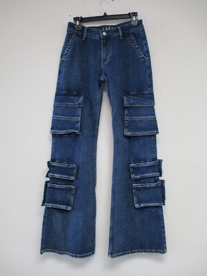 VIbrant MIU Cargo Jeans Womens 5 Blue High Waisted Bootcut Denim 26x32