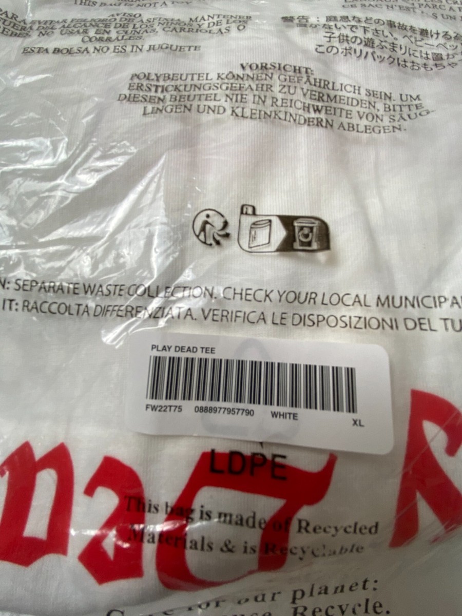 Supreme Play Dead Tee White Men's Size XL Graphic Box Logo T