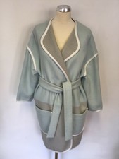 Bnwt Iceberg Duck Egg & Grey Wrap Around Wool Bleand Oversize Coat Size 40 Uk 12