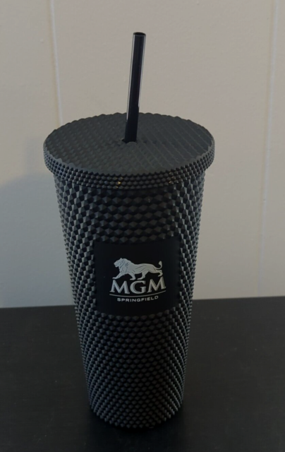 20oz MGM Casino Springfield MA Black Grooved Ice Coffee Tumbler