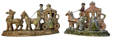 2 Vintage Victorian Coach Horses Carriage Family Occupied Japan Porcelain