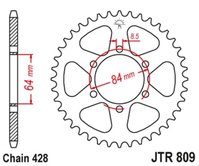 JT HINTERES RITZEL 809 54 FÜR SUZUKI RM 100 '76-77, TM 100 '74-75, DR 125 '85-00