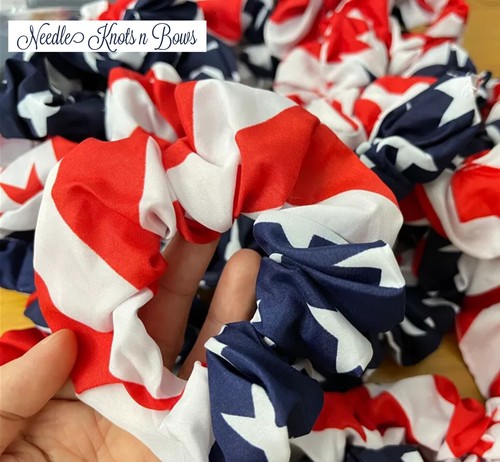 USA American Flag Patriotic Scrunchie, July 4th Elastic Ponytail Holder - Picture 4 of 7