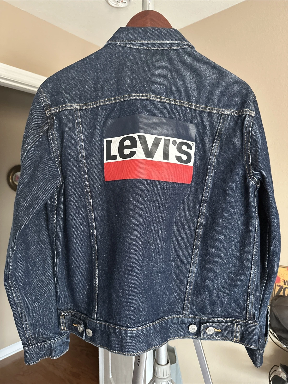 Levi’s Blue Denim Trucker Jacket Size S/P/CH with Back Painted “Levi’s Logo”
