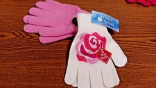  WINTER APPAREL 2 PACK OF KIDS GLOVES GIRLS FLOWER WHITE NWT ONE SIZE 