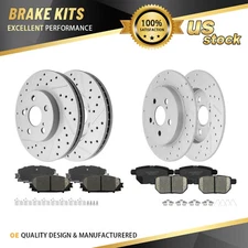 Front & Rear Drilled Disc Rotors Ceramic Brake Pads for Toyota Prius 1.8L