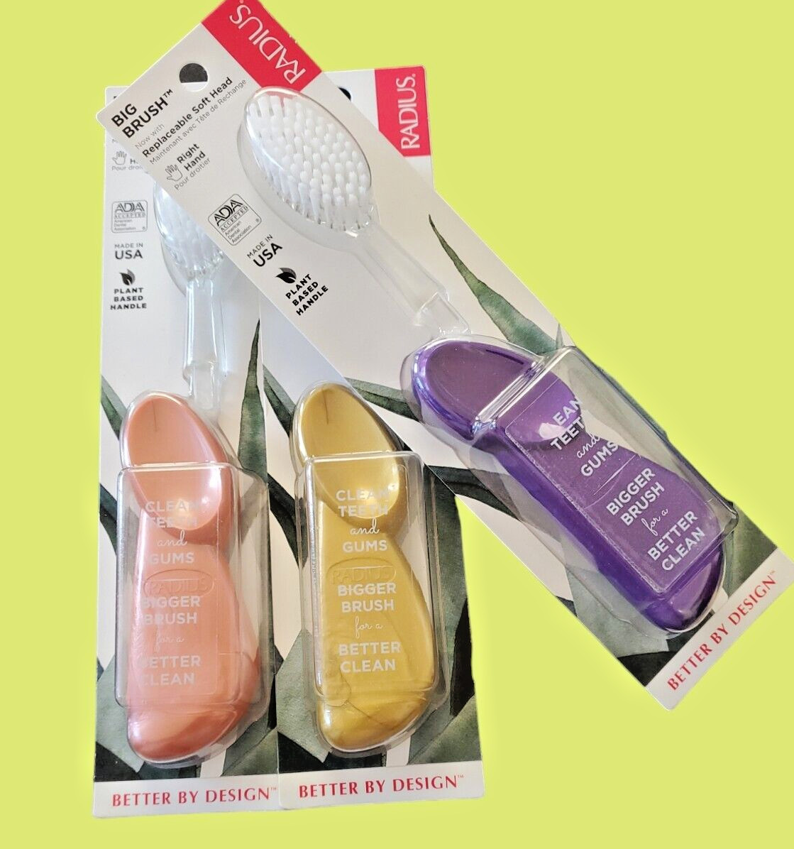 Lot of 3, RADIUS, RIGHT Hand TOOTHBRUSH with Replaceable Hea