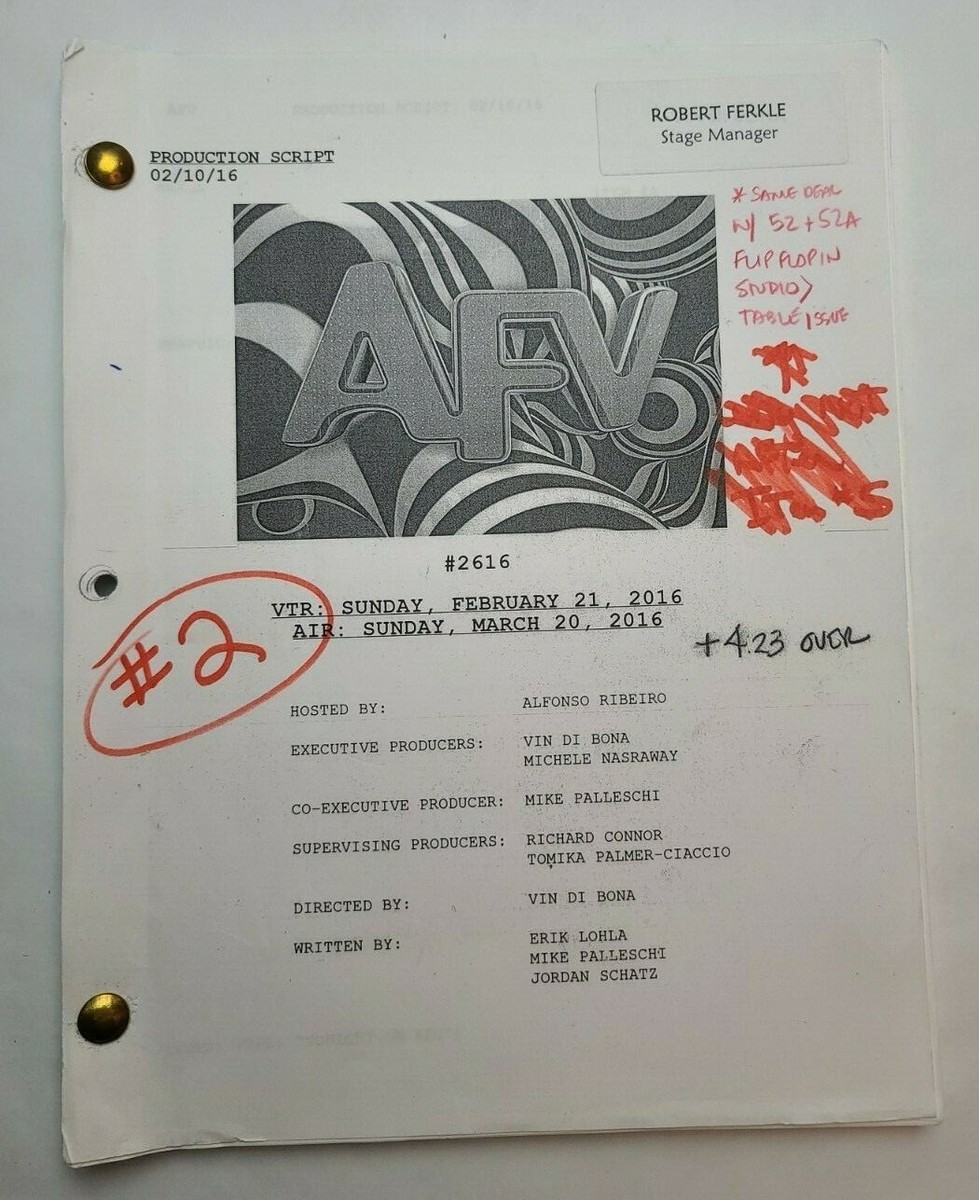 AMERICA'S FUNNIEST HOME VIDEOS 2016 TV Script, STAGE MANAGER handwritten  notes