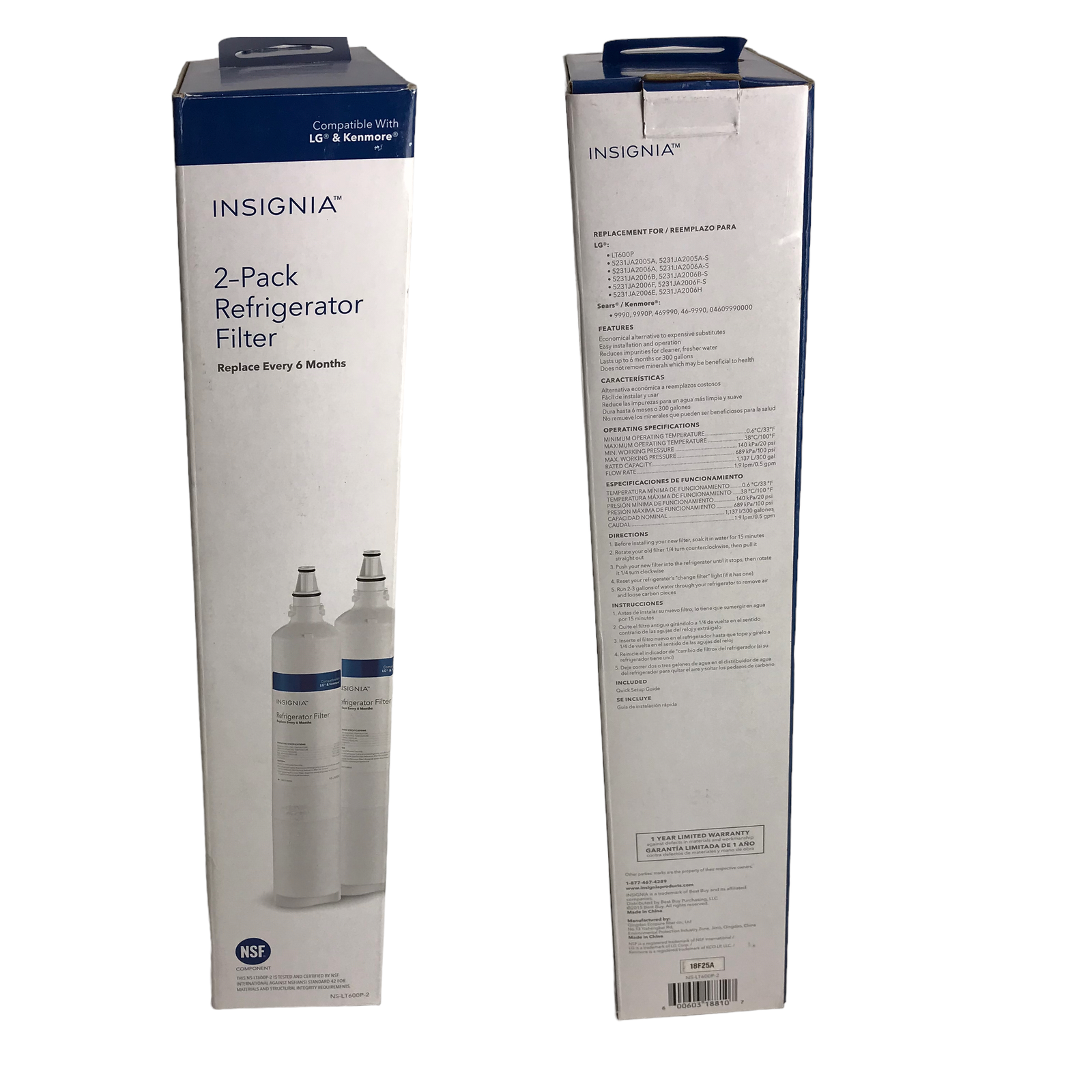 Insignia Water Filters (2Pack) for LG and Kenmore Refrigerators