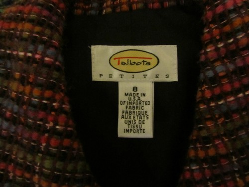 VINTAGE TALBOTS TWEED MEHRFARBIGER FRANSEN ROCK ANZUG GRÖSSE 8 ZWEIREIHIG - Bild 6 von 6