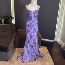 Women  s Purple Mermaid Fit Prom Party Dress Sparkly Sequins Lace Up Back Size 4