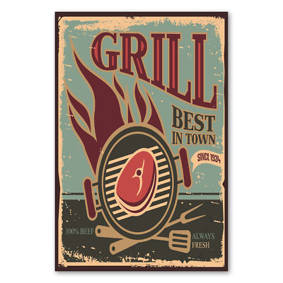 Postereck 0477 Poster Leinwand Vintage Plakat, Best Grill Town Schild BBQ Küche