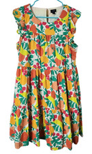 J Crew Womens Sz 6 Flutter Sleeve Dress Linen Blend Fruits Print A-Line
