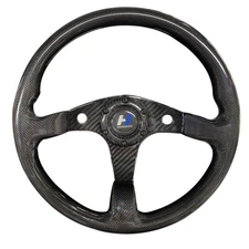 350mm 14" Full Glossy Finish RealCarbon Fiber Steering Wheel Flat Bottom 6 bolts