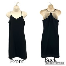 J Crew Black Cocktail Dress Women’s Size 2 Scalloped Edge Spaghetti Strap