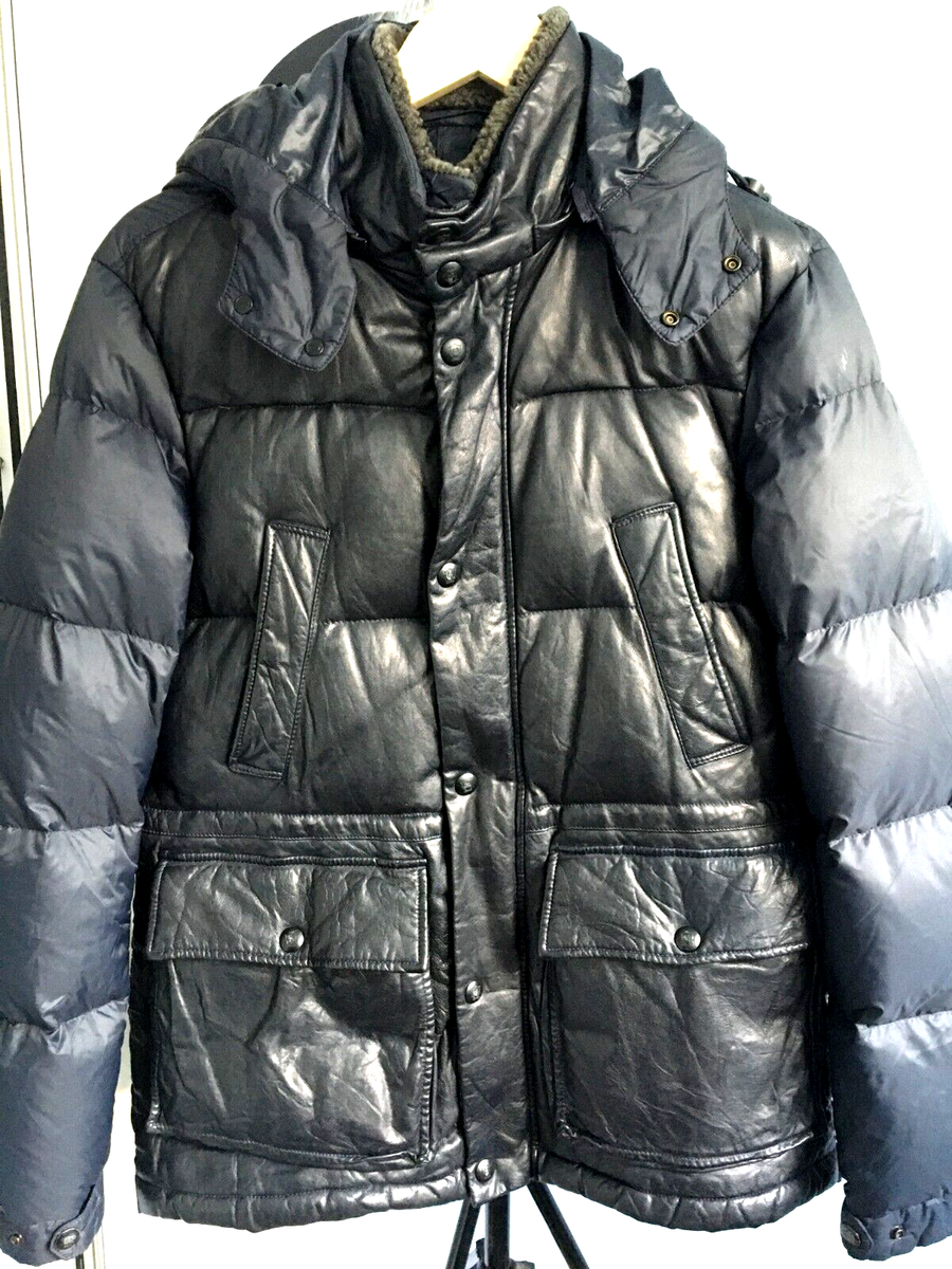 MASSIMO DUTTI mens leather puffer down parka jacket coat MASSIMO DUTTI mens leather puffer down parka jacket coat