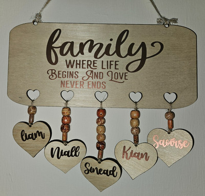 Personalisierter Familien Wandbehang, bis zu 6 Namen, Wohndeko, rustikal, Boho, Geschenk