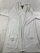 Gap Women's Gray Cotton Knit Open Front V-Neck Cardigan Sweater Pockets XS