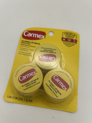 NEW Carmex Classic Lip Balm 3 jars medicated .25 oz each lip protectant