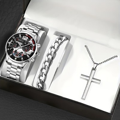 Anspruchsvolle Herren Stahl Zifferblatt Uhr neben passenden Schmuckstücken
