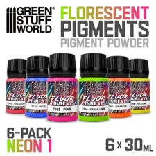 Green Stuff World: Neon Pigments - 6-Pack Set 1 - Fluorescent UV Pigment Powder