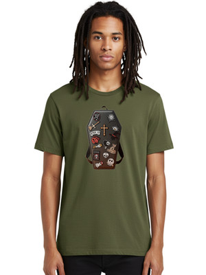 Magic-Coffin-Backpack Mens Graphic Tee, 100% Cotton, Casual Summer Wear