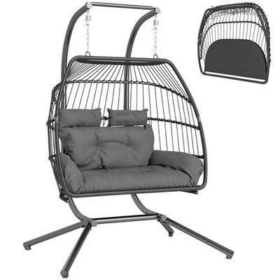 Hängesessel mit Gestell faltbar Hängekorb mit Kissen Polyrattan UV beständig