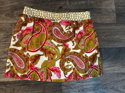 Milly of New York Silk Paisley Print Mini Skirt with Geometric artsy