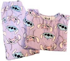 Disney Stitch Kids Pajama Set 6-7 Yrs Purple Cartoon Pattern Long Sleeve Top  P