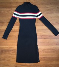 Black Mock Neck Sweater Dress Red White Stripe XL 36” Length