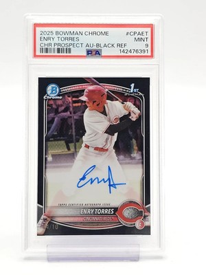 PSA 9 Pop 1: TRUE BLACK Refractor 2025 Bowman Chrome Enry Torres 1st Auto  /10