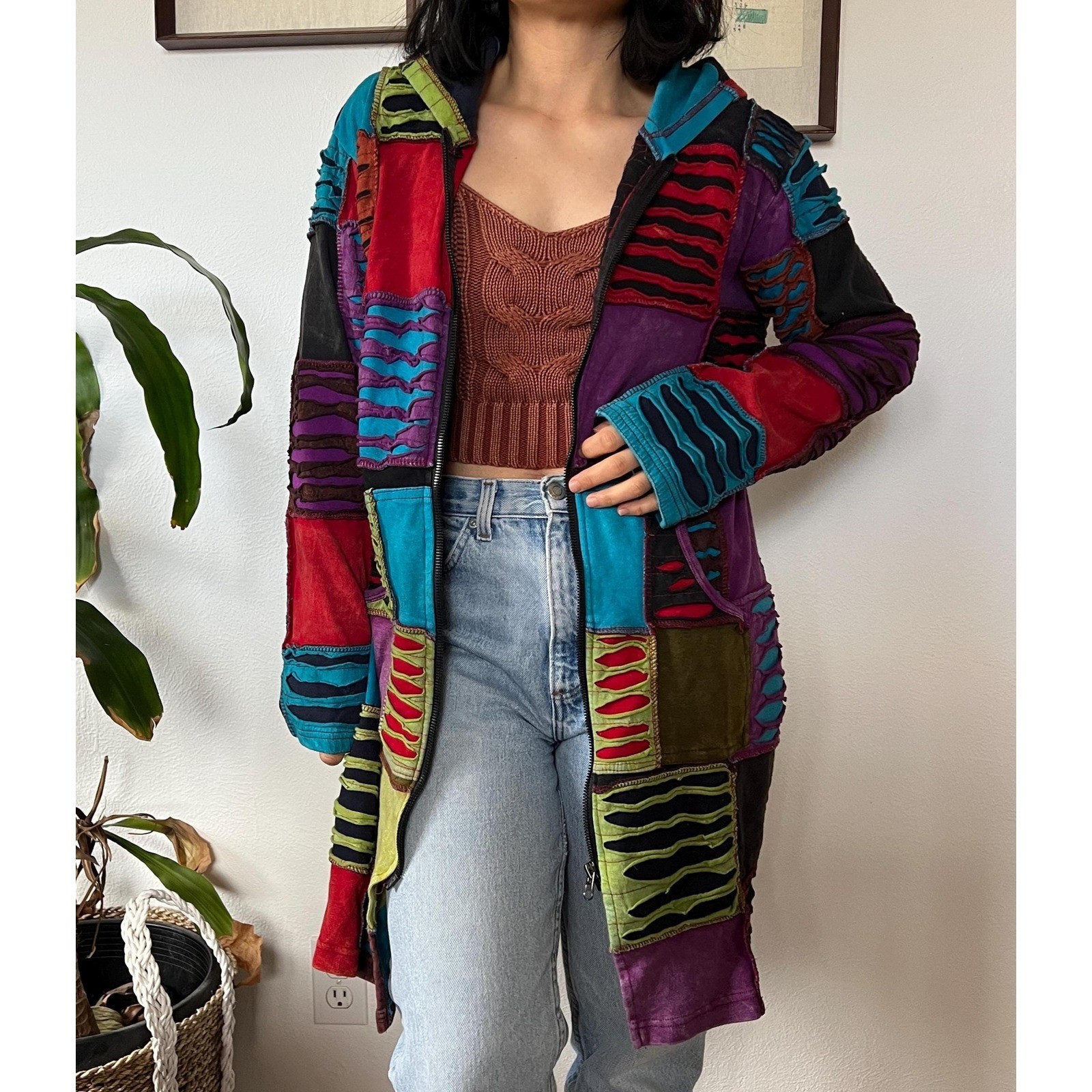 Y2K Patchwork Zip Jacket Psychedelic Festival Coa… - image 2