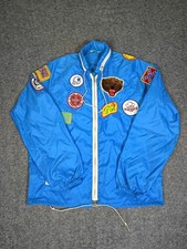 Vintage Aqua Sheen Patch Windbreaker Hidden Hood USA Texas Blue 90s L