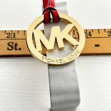 MICHAEL KORS Gold Tone Red Bag Charm MK Circle Logo