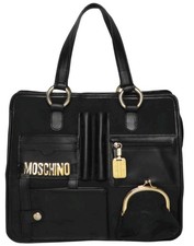 Moschino Multi Pocket Satchel Redwall Vintage Black Nylon  Leather Bag 90s RARE