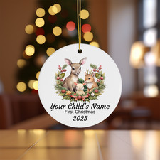 First Christmas Personalized Ceramic Ornament, With Cute Baby Animals