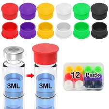 12 Pack 3ml Glass Vials Protective Vial Caps 6 Assorted Colors, Leak-Pro