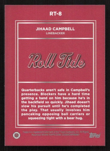 2023 Bowman University Alabama Crimson Tide Jihaad Campbell Roll Tide RT-8 - QTY - Picture 2 of 2