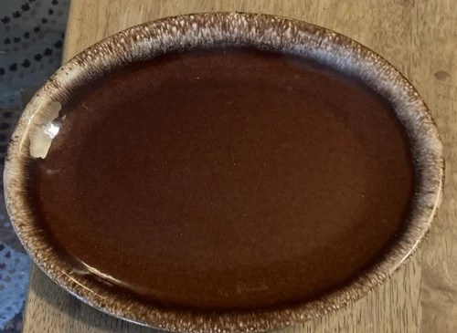 Vintage Hull Oven Proof USA Brown Drip Glaze Oval Platter 12" Serving Plate