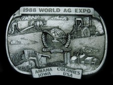 TG15136 NOS VINTAGE 1988 WORLD PLOUGHING ASSOC. WORLD AG EXPO BELT BUCKLE