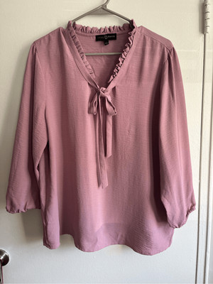 Fred David Womens Large Pink Blouse Long Sleeve Relaxed Fit Stretch Fringe Colla