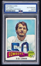 D.D. Lewis Signed 1975 Topps Card #118 (PSA) SB Champ Inscription Dallas Cowboys