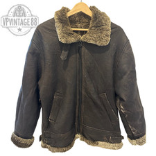 Vintage B-3 Aviator Bomber Jacket Brown Sheepskin Shearling Leather Flight