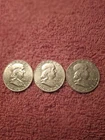 3x1963 franklin half dollars.90%silver.very good condition.$1.50 face value.